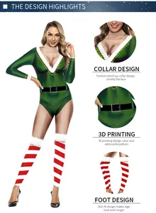 Detail view showing 3D print texture and striped leg warmers on elf bodysuit costume