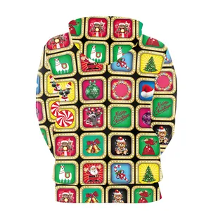 Women's Christmas Hoodie 95% Polyester 5% Spandex Digital Print Santa Reindeer Grid Pattern Loose Pullover Holiday Sweatshirt