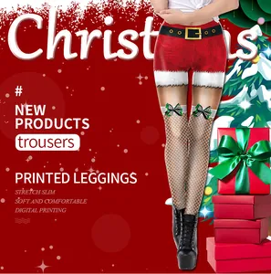 Leggings extensibles slim avec nœud de Noël et détails imprimés en dentelle