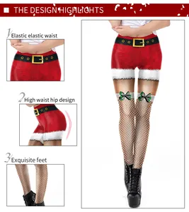 Détails du legging de Noël avec imprimés festifs, nœuds en dentelle et taille haute