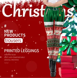 Détail du legging de Noël avec motifs de renne et impression numérique de qualité
