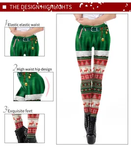Détails du legging de Noël taille haute avec des motifs de bonhomme de neige et de renne