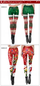 Détail du legging de Noël extensible avec motifs de renne et imprimés numériques festifs