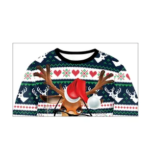Damen Casual Weihnachten Rentier Grafik Druck Rundhals Langarm Sweatshirt Festlicher Ugly Sweater Pullover Tops