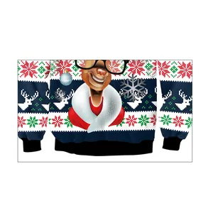Weihnachtspullover mit Rentier-Print und marineblauen Pixel-Schneeflocken-Mustern