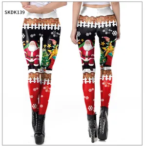 Vues détaillées de leggings de Noël taille haute avec motifs festifs du Père Noël