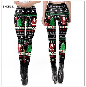 Détails du legging de Noël avec motifs de Père Noël, bonhommes de neige et rennes