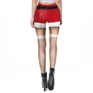 Leggings de Noël pour femmes avec imprimé costume de Père Noël et détails en dentelle
