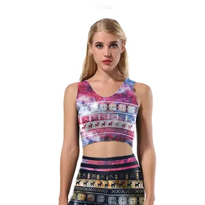 Completo yoga donna natalizio con stampa galassia stellata, canotta e leggings