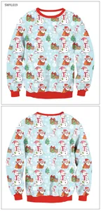 Détail recto et verso du sweat-shirt de Noël avec imprimé 3D Père Noël et bonhomme de neige