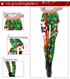 Details von Weihnachts-Leggings mit elastischem Hochbund und festlichem Aufdruck