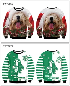 Details der Weihnachts-Sweatshirts mit festlichem Hundedruck und Feiertagsgrafiken