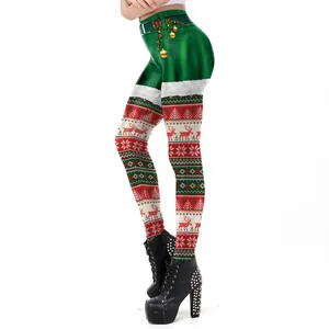 Leggings de Noël avec motif bonhomme de neige, renne et flocon de neige pour femmes