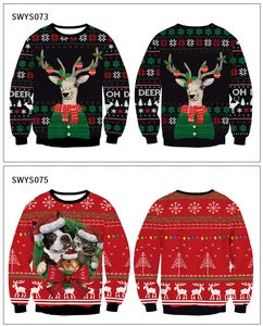 Detailansicht der Vorder- und Rückseite von Weihnachts-Sweatshirts mit Rentier-Prints