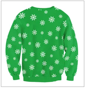 Vue arrière du sweat-shirt vert de Noël avec motifs de flocons de neige et bords-côtes