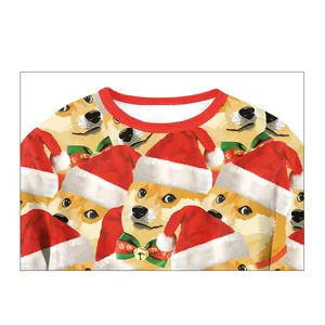 Women Christmas Shiba Inu Print Sweatshirt Round Neck Loose Long Sleeve Festive Top 95% Polyester 5% Spandex Casual Apparel