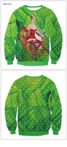Vues détaillées avant et arrière d'un sweat vert avec impression de Noël vintage