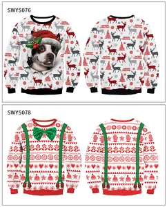 Flachbild von Weihnachts-Sweatshirts mit Rentier-Mustern und Boston-Terrier-Drucken