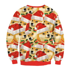Back view of Christmas Shiba Inu sweatshirt with festive digital print and crew neck