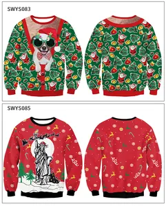 Detaillierte Vorder- und Rückansicht der grünen und roten Weihnachts-Sweatshirts mit Motiven