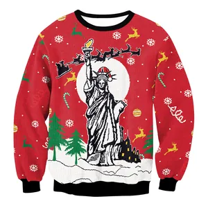 Damen Casual Weihnachten 3D Digitaldruck Sweatshirt Lockerer Rundhals Langarm Pullover Lustige Katze Hund Grafik Ugly Sweater Party Top