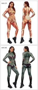 Vorder- und Rückseite der 3D-Anatomie und Zombie-Print Halloween Langarm-Bodysuits