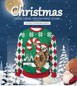 Gros plan détaillé d'un sweat de Noël avec paresseux et impression numérique festive