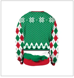 Vue détaillée du dos du pull de Noël avec motifs de flocons de neige et losanges