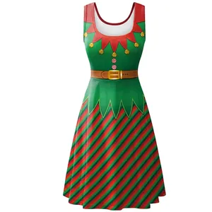 Women Christmas Digital Print Sleeveless Midi Dress Polyester Spandex Casual A-Line Holiday Party Novelty Dress