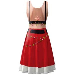 Sleeveless Christmas dress with Merry Christmas print and red A-line skirt