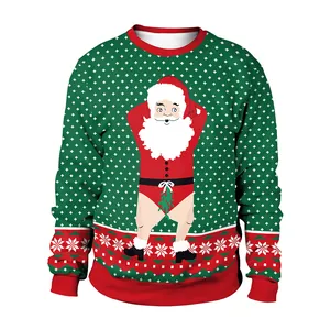 Weihnachts-Sweatshirt mit Weihnachtsmann-Druck, Langarm-Pullover in Grün für Paare