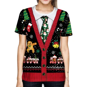 Heren T-shirt met korte mouwen en grappige 3D-kerstprint met vest en kerstmanstropdas