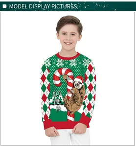 Close-up of Christmas sweater featuring a sloth holding a candy cane and Slo Ho Ho text