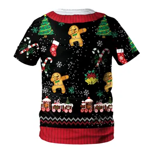 Kerst T-shirt met dabbing gemberkoekmannetje print en feestelijke vakantie patronen
