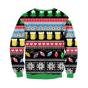 Damen Langarmshirt zu Weihnachten mit festlichen Rentier- und Bierglas-Motiven