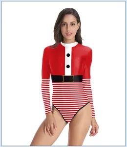 Détail du body de Noël à manches longues avec imprimé Père Noël et manches rayées