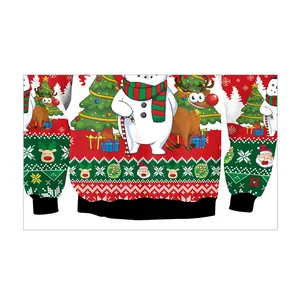 Christmas snowman and reindeer print sweatshirt with classic red and green festive patterns