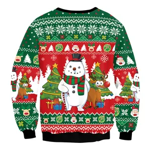 Christmas snowman and reindeer print sweatshirt with classic red and green festive patterns