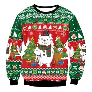 Christmas snowman and reindeer print crewneck sweatshirt in festive red and green