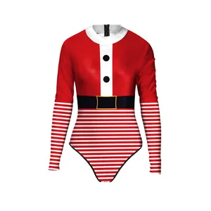 Maillot de bain de Noël à manches longues pour femmes avec motif Père Noël