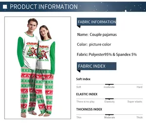 Detail showing Christmas couple pajamas set with reindeer snowflake patterns and soft fabric