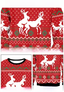 Détails du sweat rouge de Noël avec imprimés de rennes et finitions à ourlet élastique