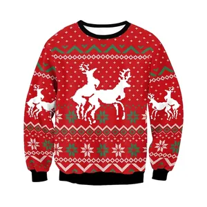 Sweat-shirt Noël Moche Amusant pour Femme Humour Adulte Imprimé Rennes Coquins Col Rond Manches Longues Pull pour Fête de Noël