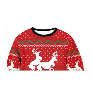 Sweat de Noël à col rond rouge avec imprimé renne et motifs festifs pour couples