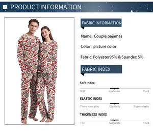 Detailed fabric specs of Christmas cat print pajama set with 95% polyester blend