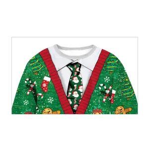 Damen Casual Ugly Christmas Sweater Sweatshirt 3D Digitaldruck Fake Krawatte Lebkuchenmann Festliches Feiertags Langarm Top