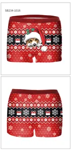 Detailed Christmas boxer briefs featuring festive beagle prints and red sequin waistband