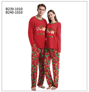 Detail of Christmas reindeer pajamas set with Oh Deer embroidery and festive patterns