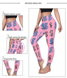 Détails du legging de yoga taille haute avec imprimé dollar et effet fessier galbé
