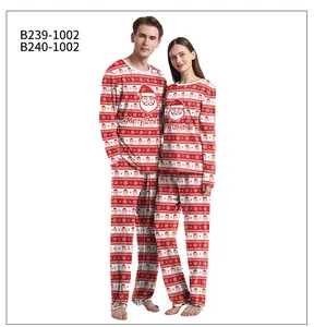 Matching Christmas pajamas featuring Santa motifs, reindeer prints and Merry Christmas text